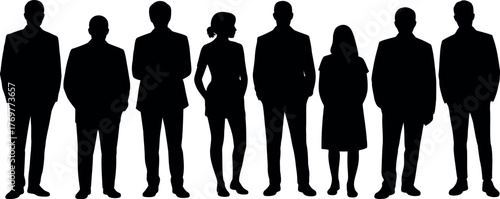 Silhouette of diverse business team standing together in a row