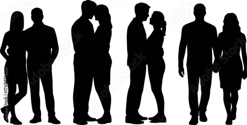 Silhouette of couples in love sharing intimate moments of togetherness
