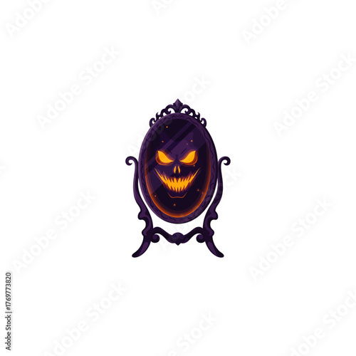 Evil Mirror Vector Illustration Halloween Decoration Reflection, Reflection evil mirror Halloween decoration ornate spooky scary object.