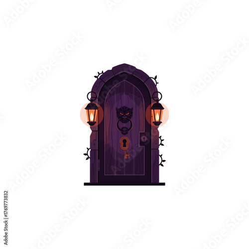 Mysterious Door Vector Illustration Entrance Gate Halloween Symbol, Entrance mysterious door gate Halloween symbol scary dark passage spooky.