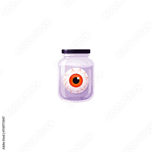 Eyeball Jar Vector Graphic. Macabre Preserved Eye Illustration, Halloween Horror Element.