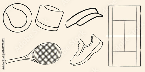 tennis game set line art vector