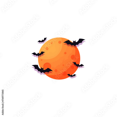 Full Moon with Bats Vector Illustration, Night Sky Halloween Graphic, Lunar Phase, full moon with bats vector illustration.