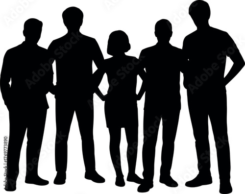 Silhouette of diverse group standing together representing teamwork and collaboration