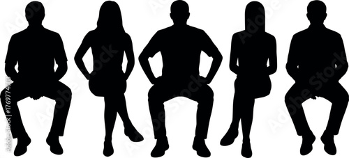 Silhouette of five people sitting down in a row vector illustration