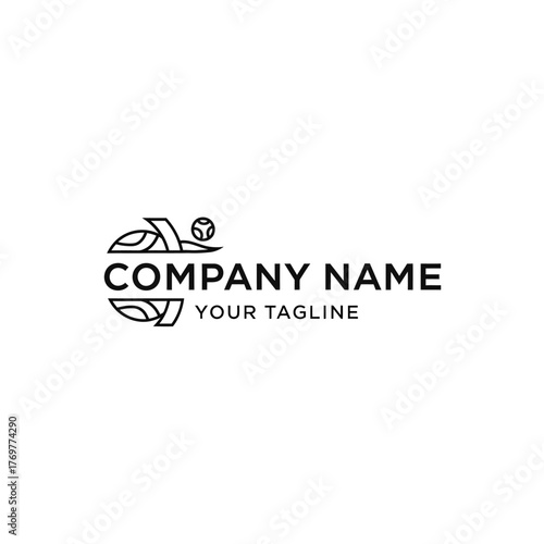 Minimalist line art logo featuring an abstract figure playing with a ball, suitable for a sports company.