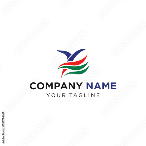 Free Download A modern logo featuring abstract blue, red, and green waves forming a bird-like shape above company name text. - GFXLoad