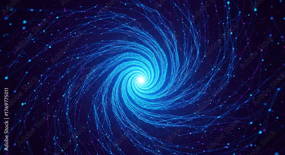 Obraz premium Vibrant blue swirling vortex of light and stars in deep space