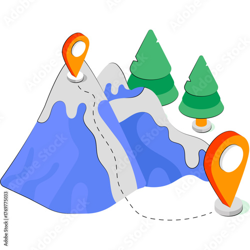 A unique design icon of mountains with placeholder showcasing hills location 