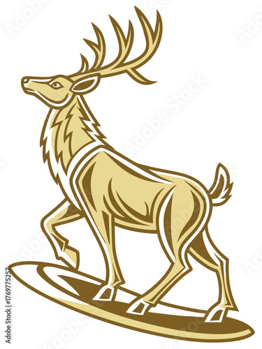 Golden reindeer figurine in motion with elegant features and intricate details showcasing a unique design. This golden reindeer figurine symbolizes creativity and charm