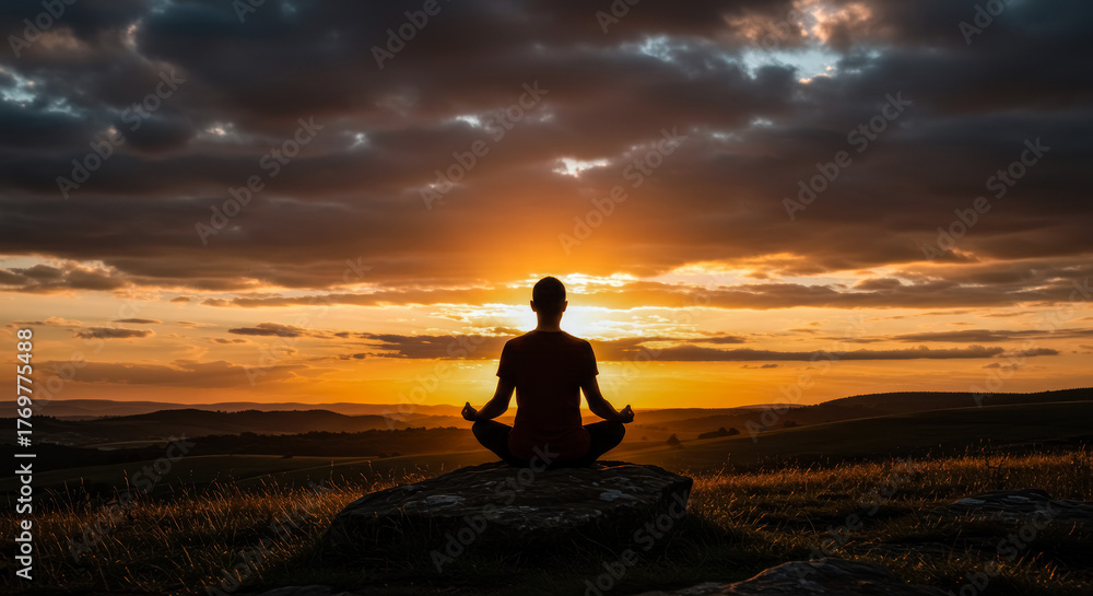 Fototapeta premium Sunset Meditation in Nature’s Embrace