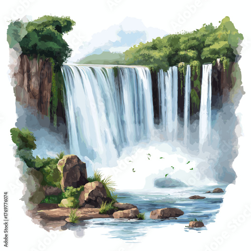 Iguazu Falls. Iguazu Falls hand drawn watercolor illustration