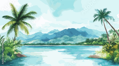 Lake Maracaibo. Lake Maracaibo hand drawn watercolor illustration