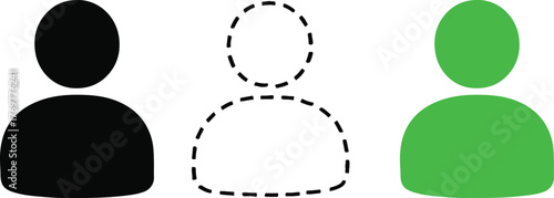 Three stylized human silhouette icons representing user profiles and account status in black outline and green