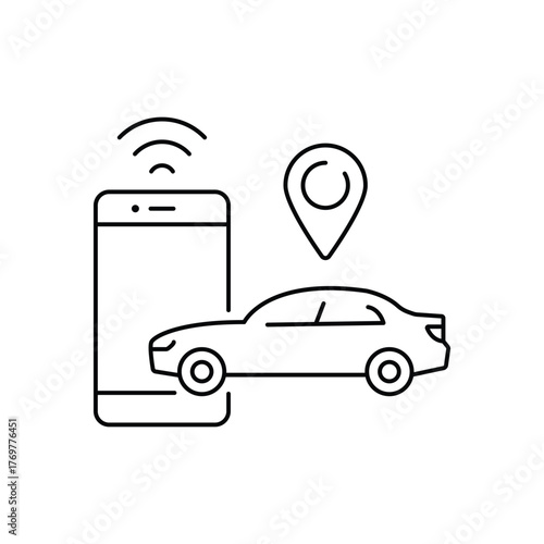 car parking app icon, smart gps car application, map park location in phone, thin line symbol on white background - editable stroke vector illustration eps10
