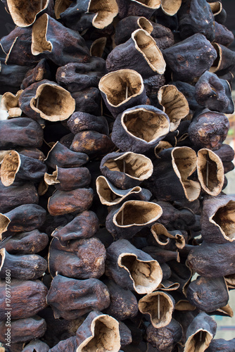 Dried eggplants prepared for stuffing in a local market.