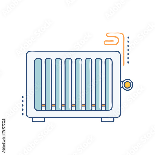 Cute cartoon radiator with stylized steam and adjustable heat setting