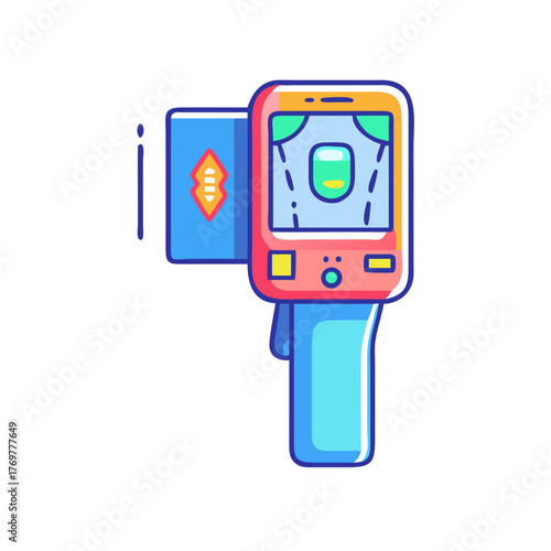 Stylized illustration of a non contact infrared thermometer for fever detection