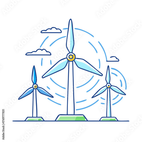 Wind turbines generating clean energy with cloudscape background symbolizing sustainability