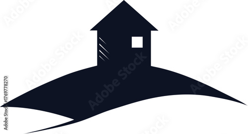 Dark silhouette of a house on a hill isolated on white background isolated on transparent background