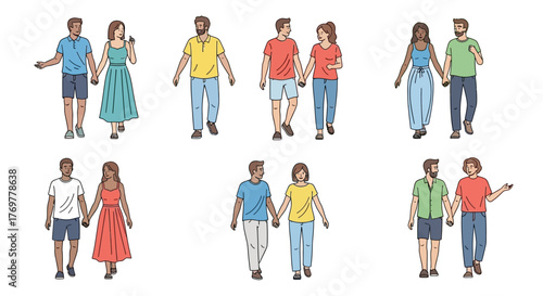 diverse people walking in pairs