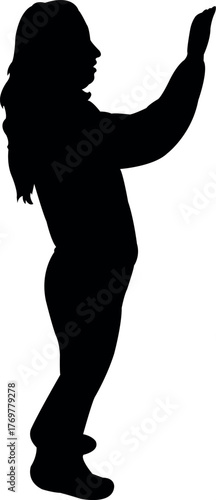 a woman waving, standing body silhouette vector