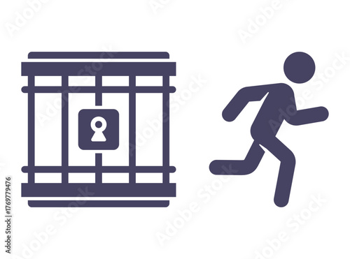 Icon of a man escaping from prison. Flat illustration.
