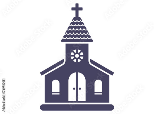 Christian church icon with a cross. Flat illustration.