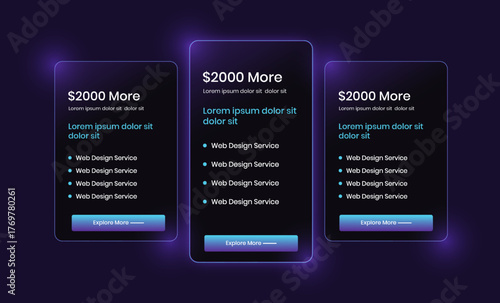 Neon Glow Pricing Table UI Template Modern Web Service Plan Card Design