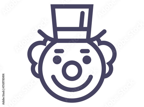 Linear black icon of a clown with a hat. Flat illustration.