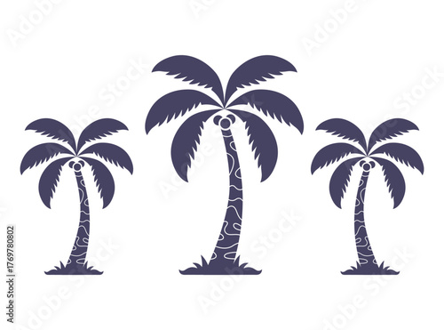 Black icon of three palm trees. Flat silhouette. Illustration on a white background.