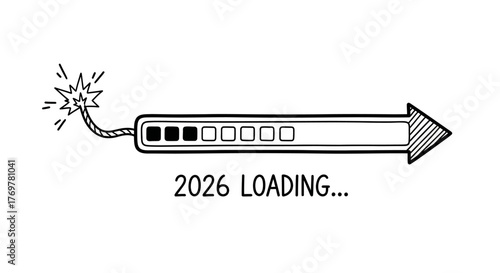 Anticipation of the new year 2026 with a bomb-like loading bar indicating progress and the start of a new era