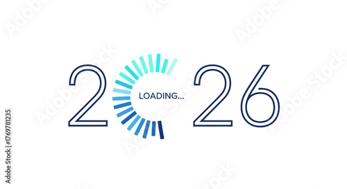 Conceptual illustration of the year 2026 with an active loading bar, symbolizing future progress, upcoming developments, and a new era. It represents growth and forward anticipation