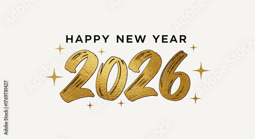 Happy New Year 2026 Celebration with Golden Sparkles and Festive Typography