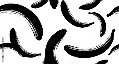 Abstract black and white banana pattern with a brush stroke effect, perfect for vibrant and modern designs