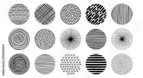 Abstract Circular Textures Collection Diverse Hand-Drawn Design Elements for Creativity