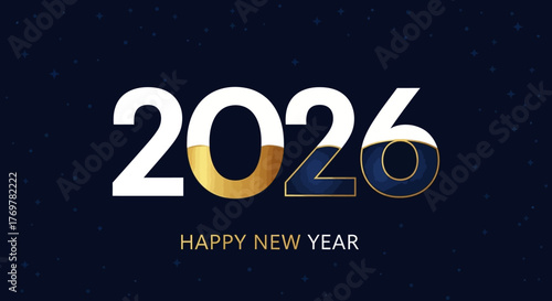 Happy New Year 2026 Greeting Card with Golden and Blue Gradient Numbers on a Starry Night Background