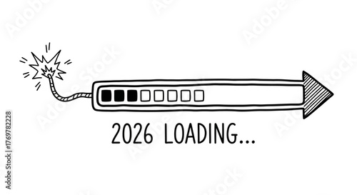 Loading into 2026 A Conceptual Illustration of Progress and Anticipation, Featuring a Loading Bar and a Bomb Fuse