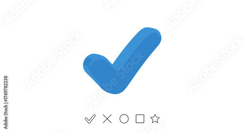 A vibrant, three-dimensional blue checkmark symbol floats against a stark black background, representing a positive affirmation, successful completion, or a correct choice in a digital interface or