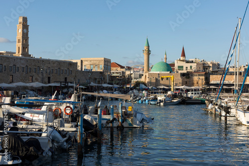 The marina on a sunny day overlooking the city of Acre