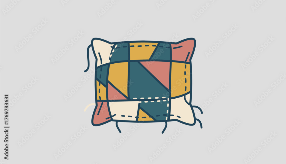 Obraz premium A collection of fabric scraps being sewn together to create a unique patchwork pillow cover.