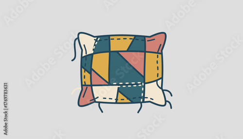 A collection of fabric scraps being sewn together to create a unique patchwork pillow cover.