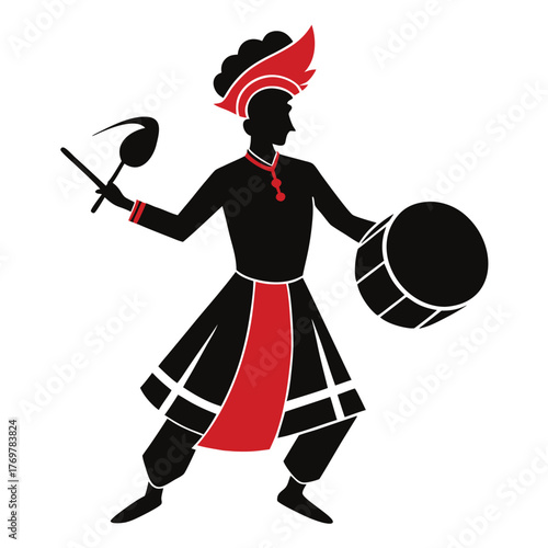 Traditional Bengali Dhak Drummer Silhouette Performing at Siliguri Festival