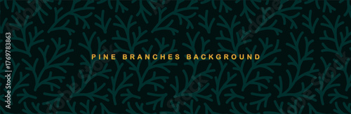Seamless Pattern Banner with Cypress and Pines Branches Line Art. Hero image in a vector illustration