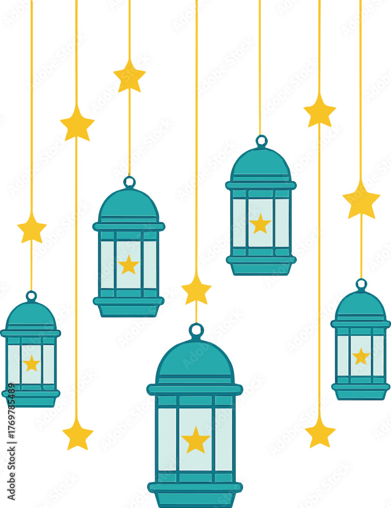 Obraz premium Decorative Teal Lanterns with Yellow Stars