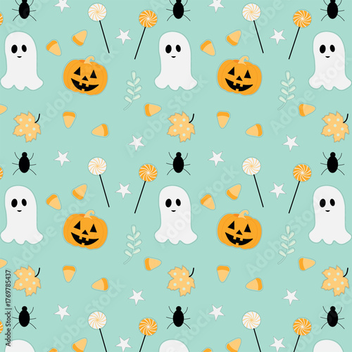 Playful Halloween Ghosts and Pumpkins Candy Pattern