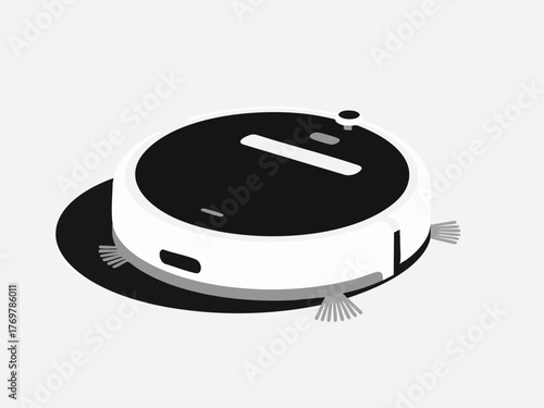 Simple illustration of a cleaning robot. Smart home appliance. Monochrome. Housework. Cleaning.
