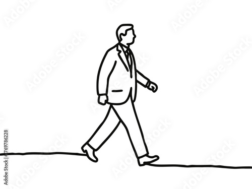 Simple illustration of a man in a suit going to work. Business scene. Walking. Going out. Sales.