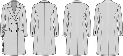 CAD drawing flat vector illustration of long double breasted overcoat fashion design