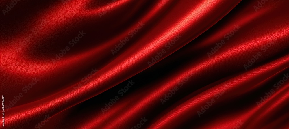 Fototapeta premium Luxurious Red Satin Fabric with Diagonal Folds and Micro Highlights